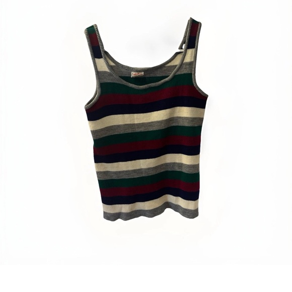 Vintage 70s Multicolor Striped Knit Sweater Tank Top Sz 40 Festival Boho - Picture 2 of 5